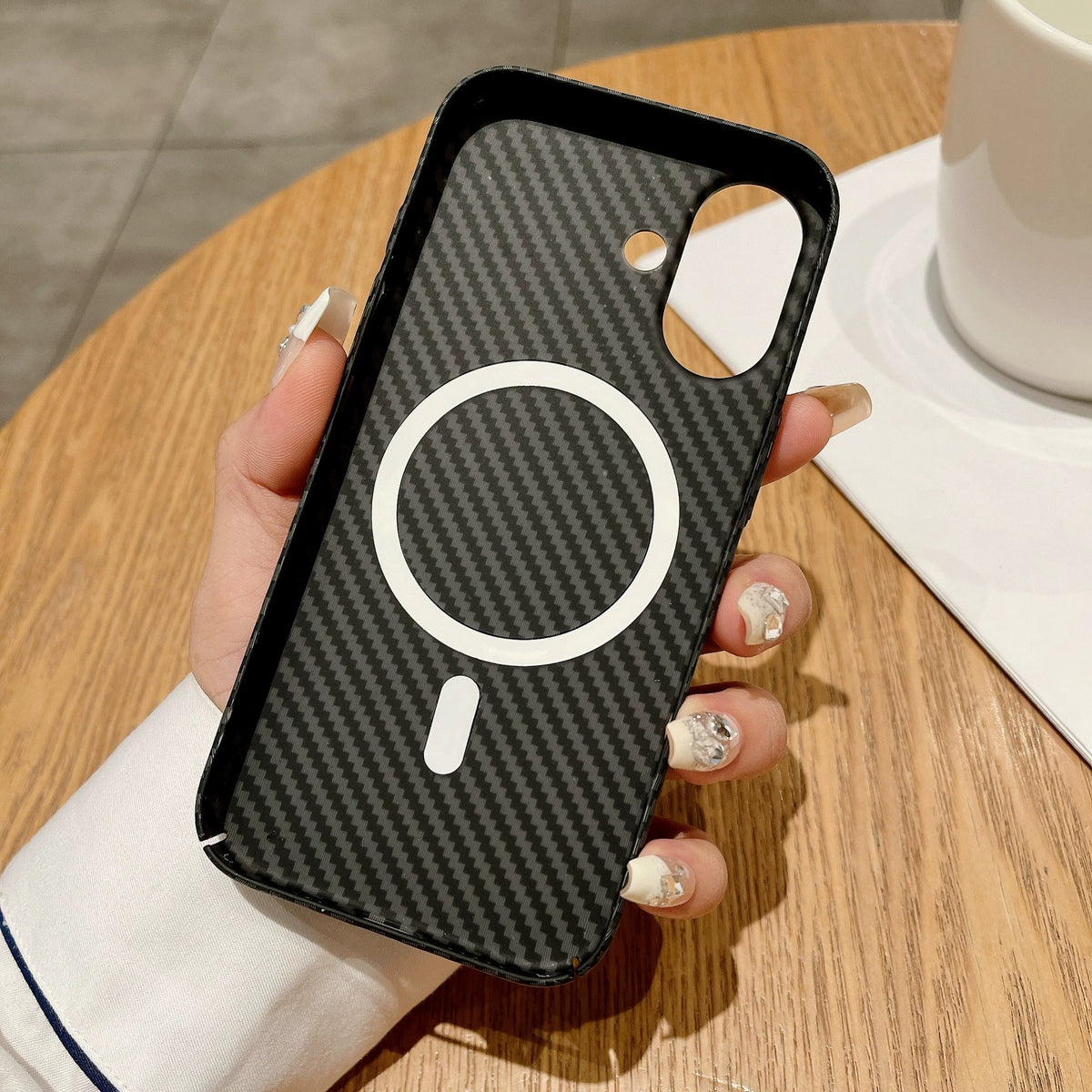 Carbon Fiber Texture Phone Case for iPhone, MagSafe Hard PC Case Ultra-thin Anti