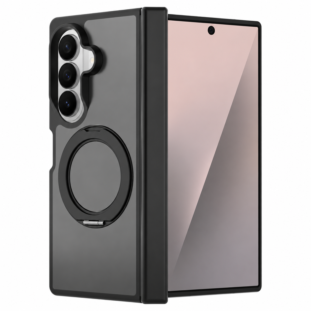 Sanfeng Magnetic Case Compatible with Samsung Galaxy Fold, 360-Degree Rotating Ring Stand Anti-Drop Matte Silicone Protective Cover