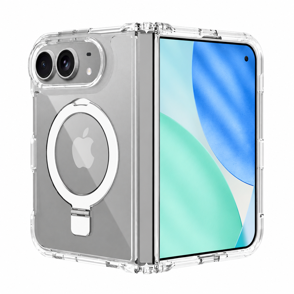 Transparent Magnetic Phone Case for iPhone 18 with Integrated Rotating Folding Stand, Shockproof Clear TPU Protective Cover
