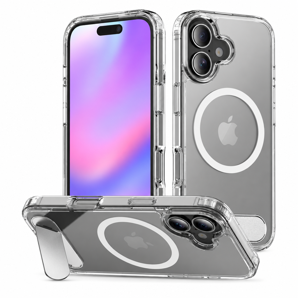 Sanfeng Magnetic Frosted Clear Phone Case with Invisible Kickstand, Anti-Fingerprint Shockproof TPU Cover for iPhone