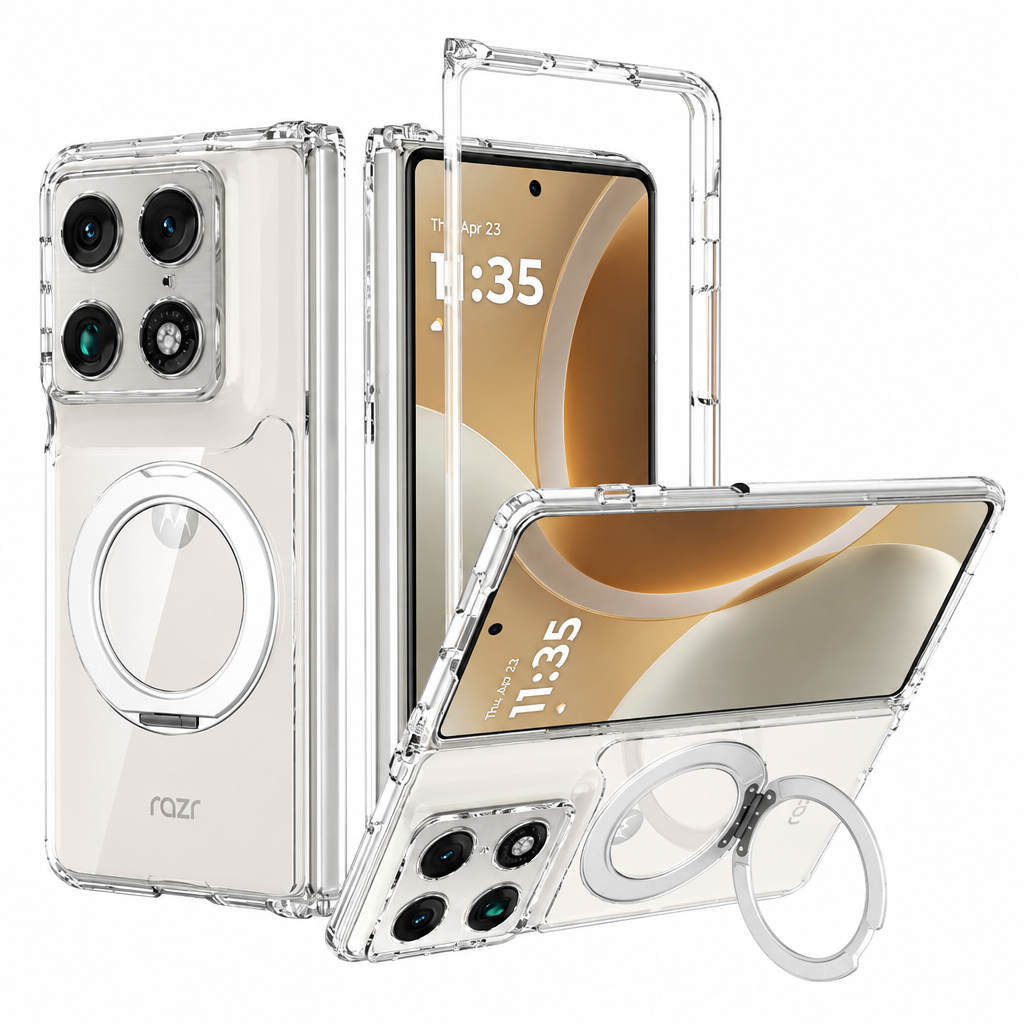 Clear Magnetic Case for Motorola with 360-Degree Rotating Ring Stand, Anti-Fingerprint Transparent Protective Phone Cover