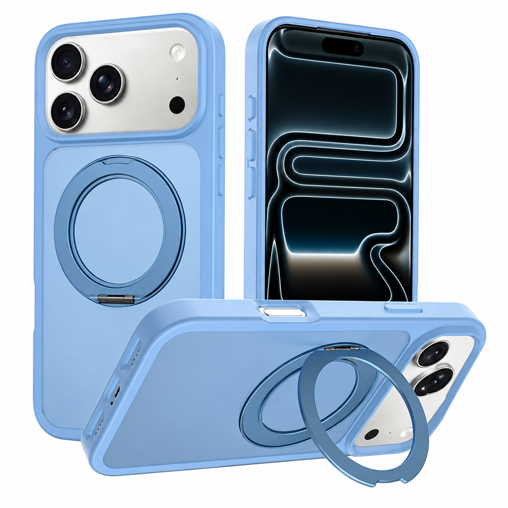 Magnetic Silicone Phone Case with 360-Degree Rotating Stand for iPhone 16 15 17 Series, Skin-Feel Anti-Drop Protective Cover