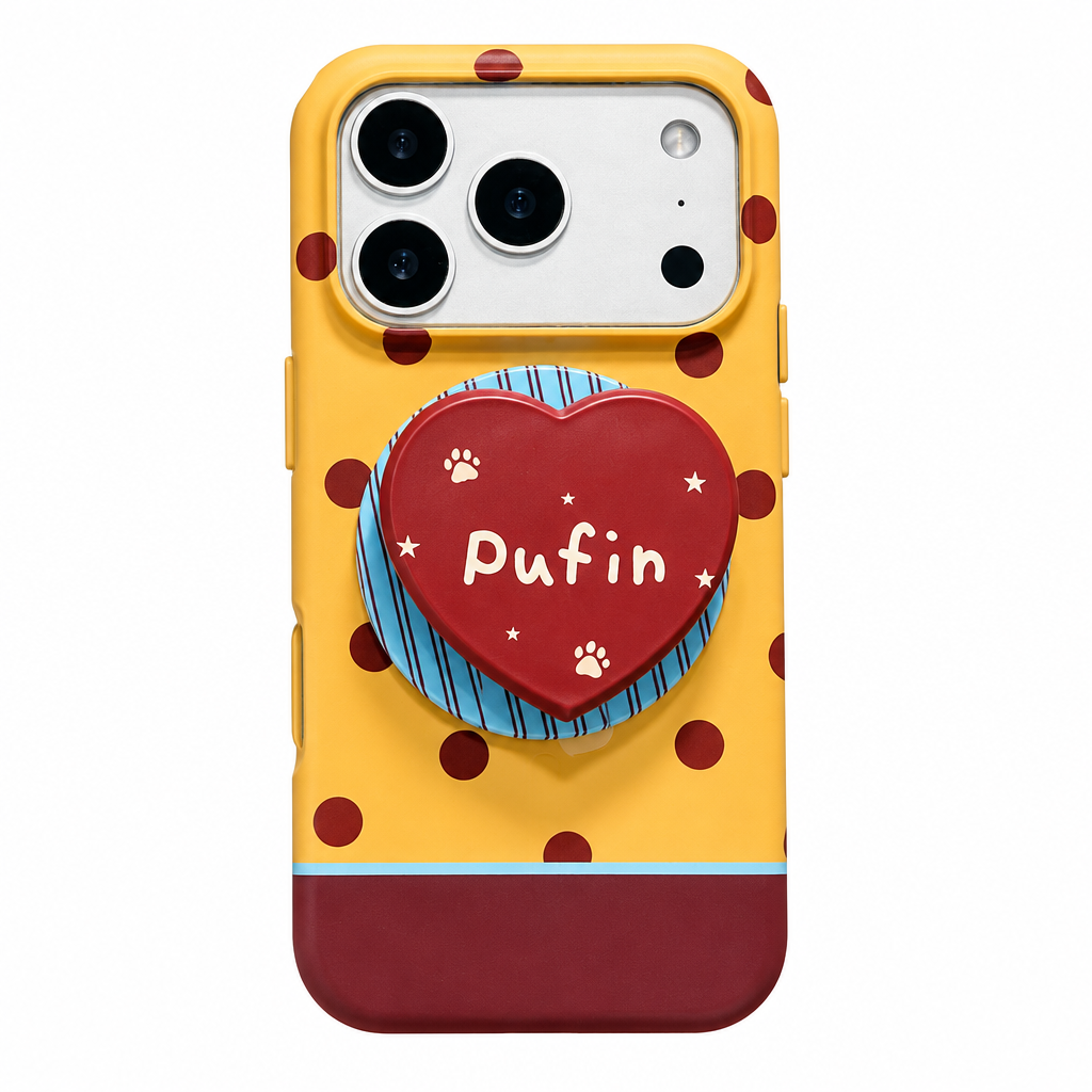 Contrast Polka Dot Heart Magnetic Stand Phone Case for iPhone 17 16 15 14 Pro Max Plus Full Coverage IMD Shockproof Cover
