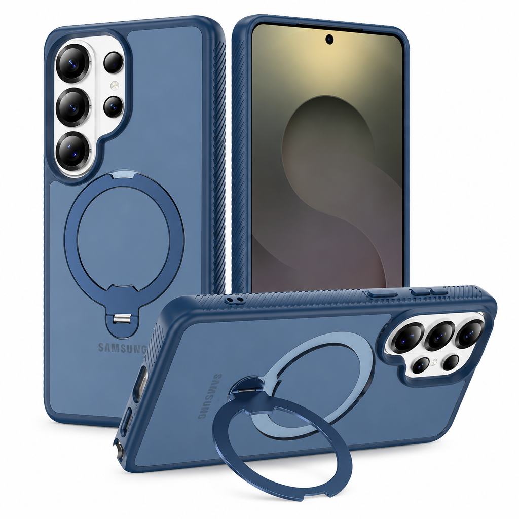 Magnetic Matte Case with Rotating Invisible Stand for Samsung Galaxy S25 S24 S23 Ultra Plus, Anti-Fingerprint TPU Protective Cover