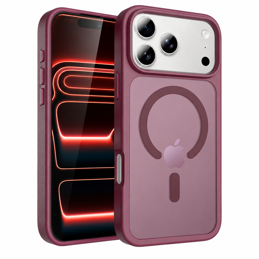 Magnetic Skin-Feel Protective Phone Case in Cherry Red - Shockproof TPU Anti-Fall Cover Compatible with iPhone 16, 17, and 18 Series