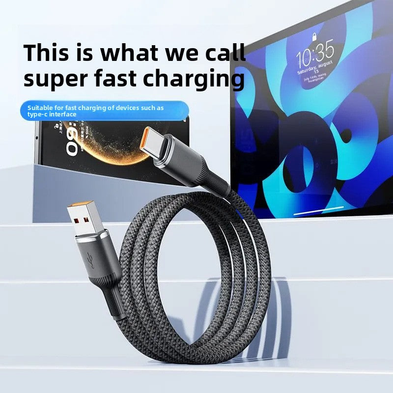 100W Fast Charging Type-C Braided Cable, PD Super Fast Charger Cord (1m / 1.5m / 2m) for Type-C Smartphones - Black