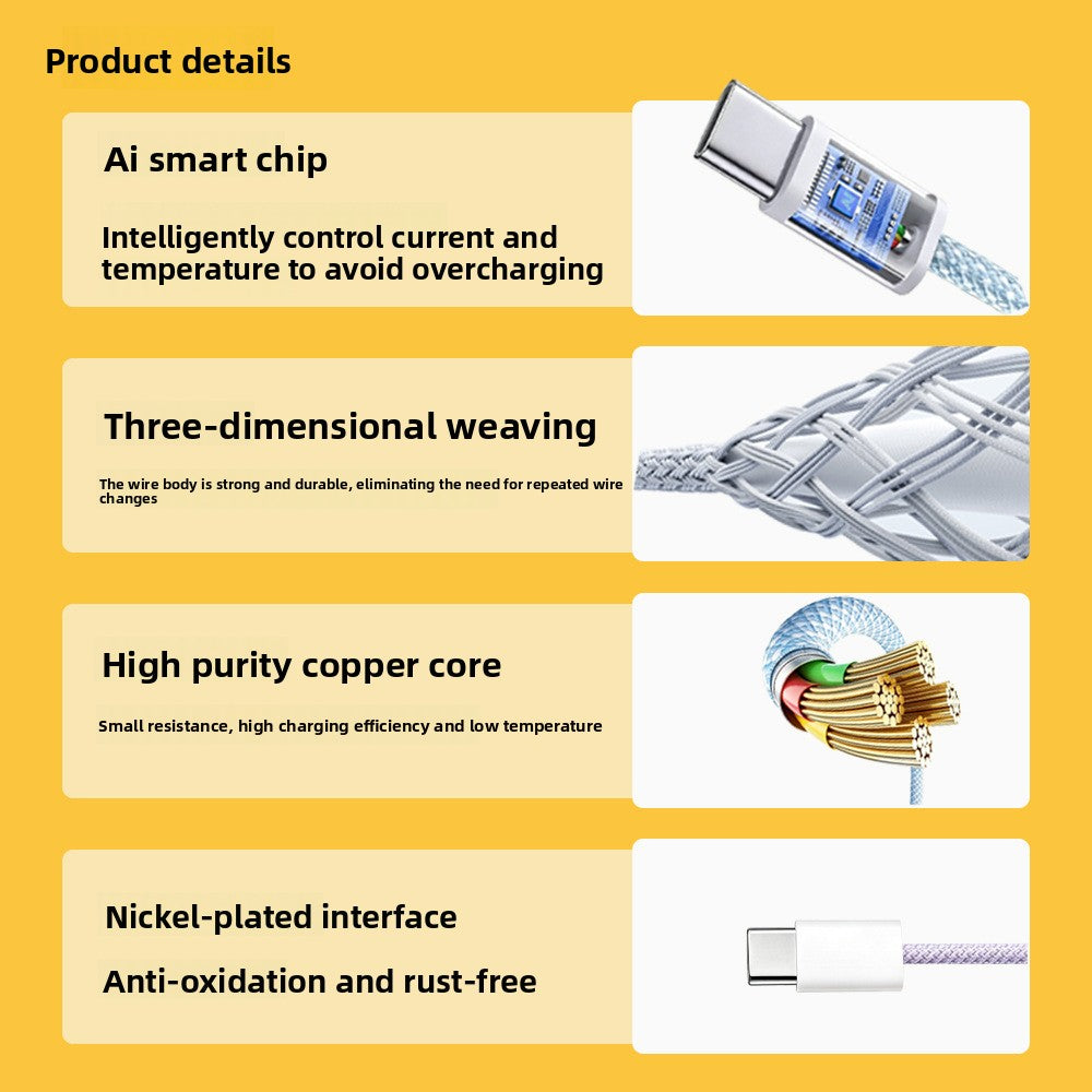 TOLIF Macaron Nylon Braided Fast Charging Cable, Up to 60W PD USB-C to USB-C / Lightning Cable