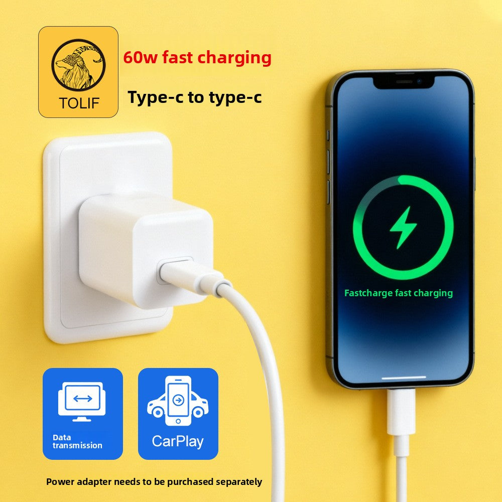 TOLIF 60W USB-C to USB-C & 20W Type-C to Lightning Fast Charging Cable, White Eco-Friendly TPE Data Cord (1m / 2m)