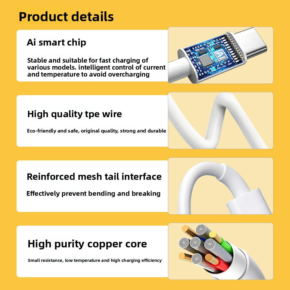 TOLIF 60W USB-C to USB-C & 20W Type-C to Lightning Fast Charging Cable, White Eco-Friendly TPE Data Cord (1m / 2m)