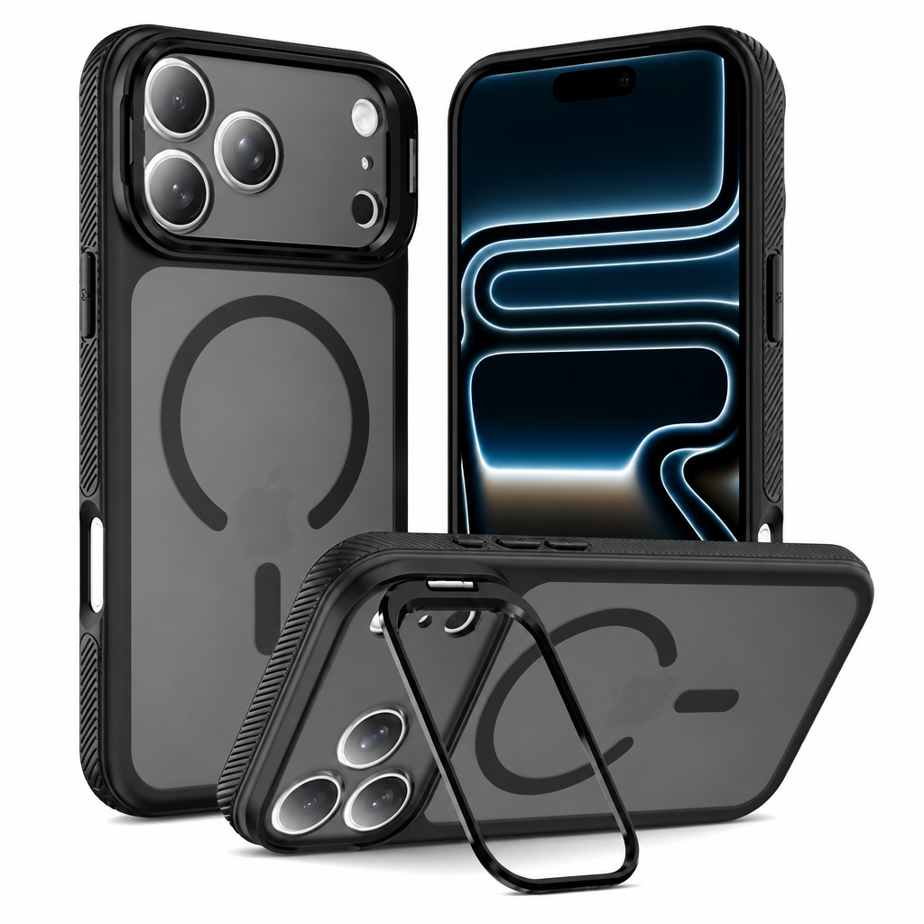 Magnetic Lens Holder Phone Case with Airbag Drop Protection, Anti-Fingerprint TPU Skin-Feel Cover for iPhone 16 & 17 Series